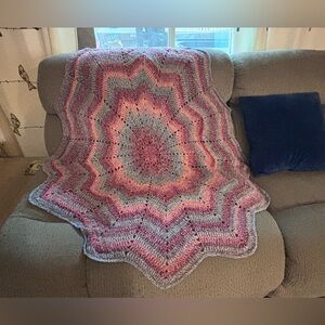 Vintage 1990s Handmade Crochet Blanket Starburst Pattern –Sno-Cone Colorway